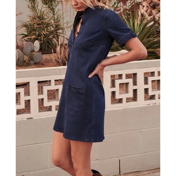 Sezane Denim Mini Short-Sleeve Alma Shift Dress - Picture 4 of 7